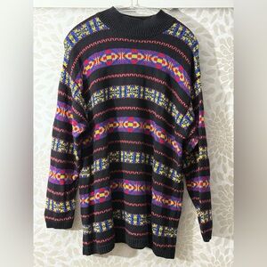 Vintage 90s Liz & Co Oversized Fair Isle Stripe Pullover Crew Neck Sweater